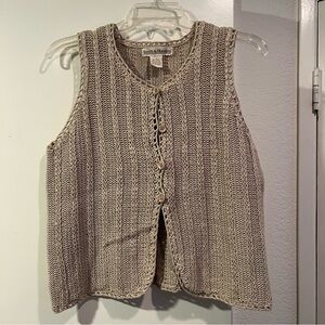 Smith & Hawken Crochet / Knit Button Front Vest - Beige